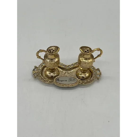 Mini Niagra Falls Souvenir Elegant Jar Salt and Pepper Shakers w/Tray - Picture 3 of 6